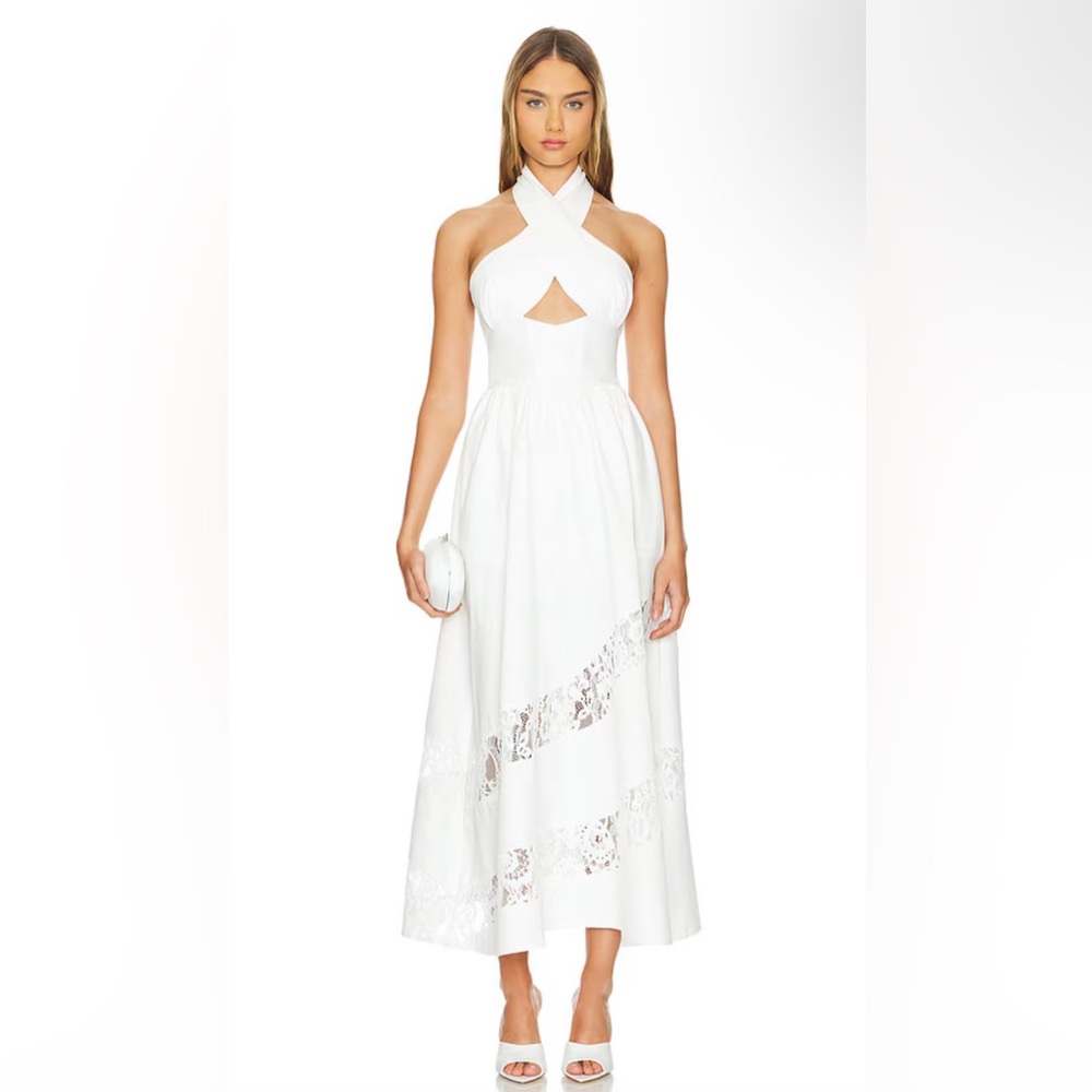 Nana Jacqueline Portia Velvet Dress White Floral Lace Halter Midi Small‎